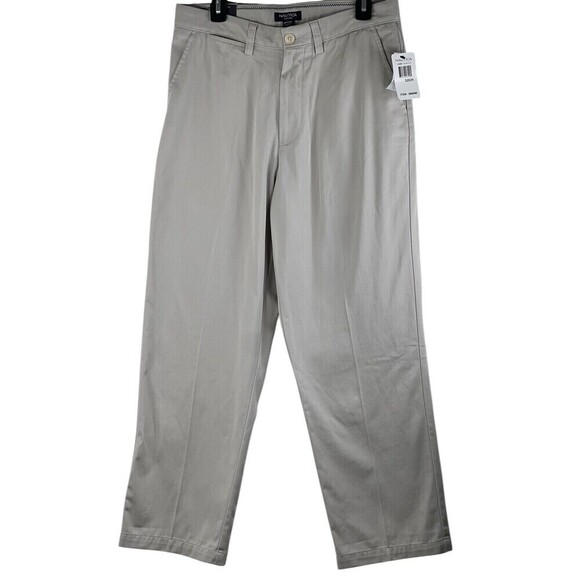 NEW Nautica Pants Mens 32X29 Beige Clipper Relaxed Fit Khaki Straight Flat Front - Picture 1 of 9